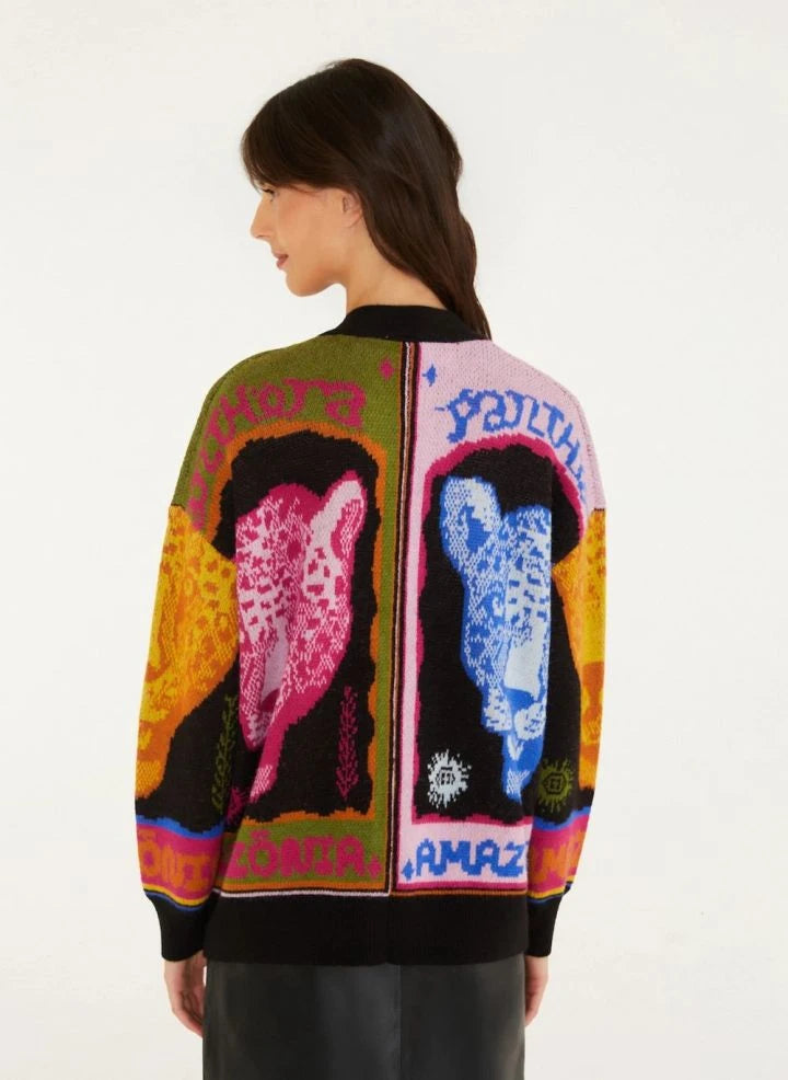 Farm Rio - Cardigan mit Panthermuster | Schwarz