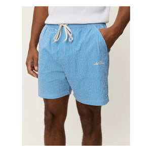 Les Deux - Stan Seersucker-gestreifte Badeshorts | Blau