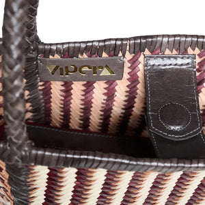 Vipera - Rubinrote Ledertasche mit Streifen | Elfenbein