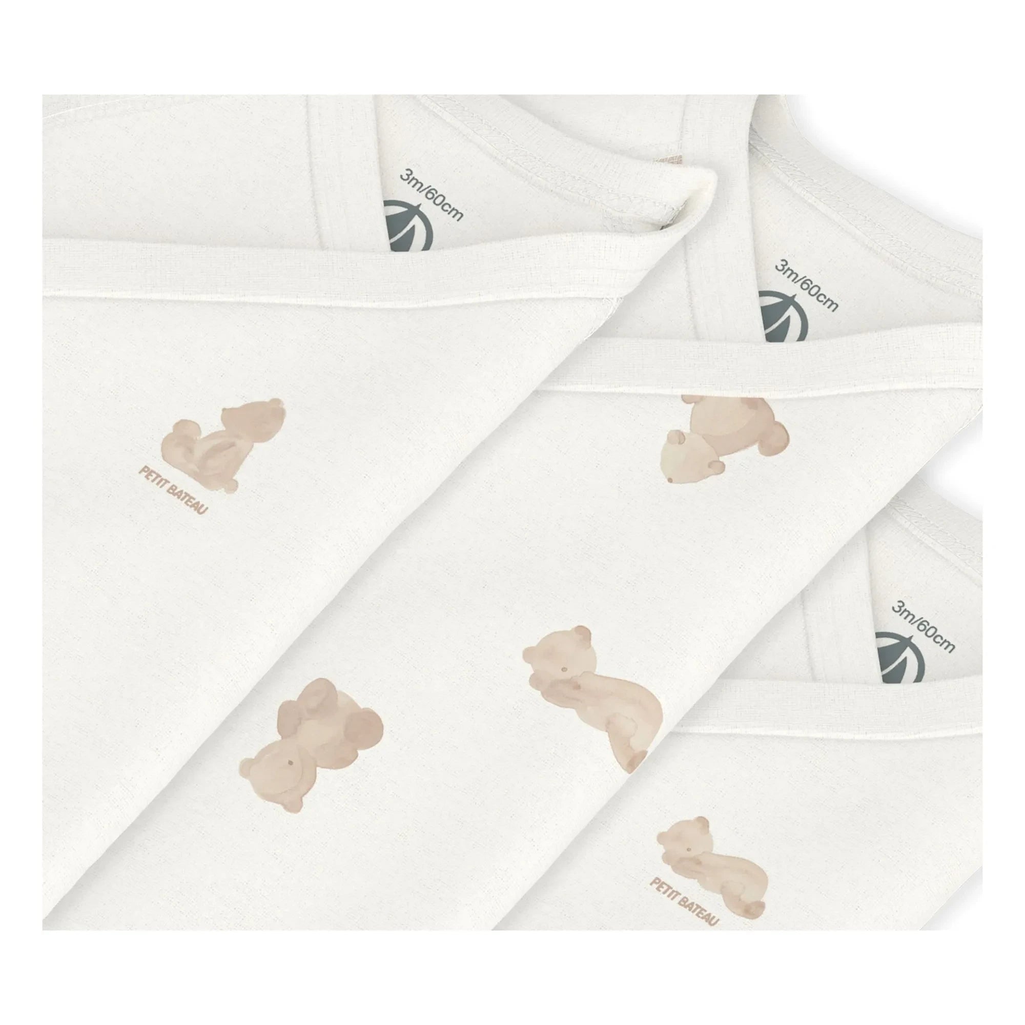 Petit Bateau - 3er-Set Organische Baumwoll-Umhängetaschen mit Bärenmuster | Ecru