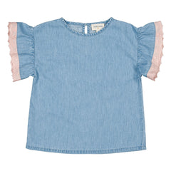 Louis Louise - Loli Chambray Spitzen T-Shirt | Hellblau