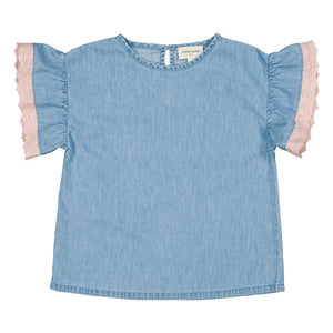 Louis Louise - Loli Chambray Spitzen T-Shirt | Hellblau
