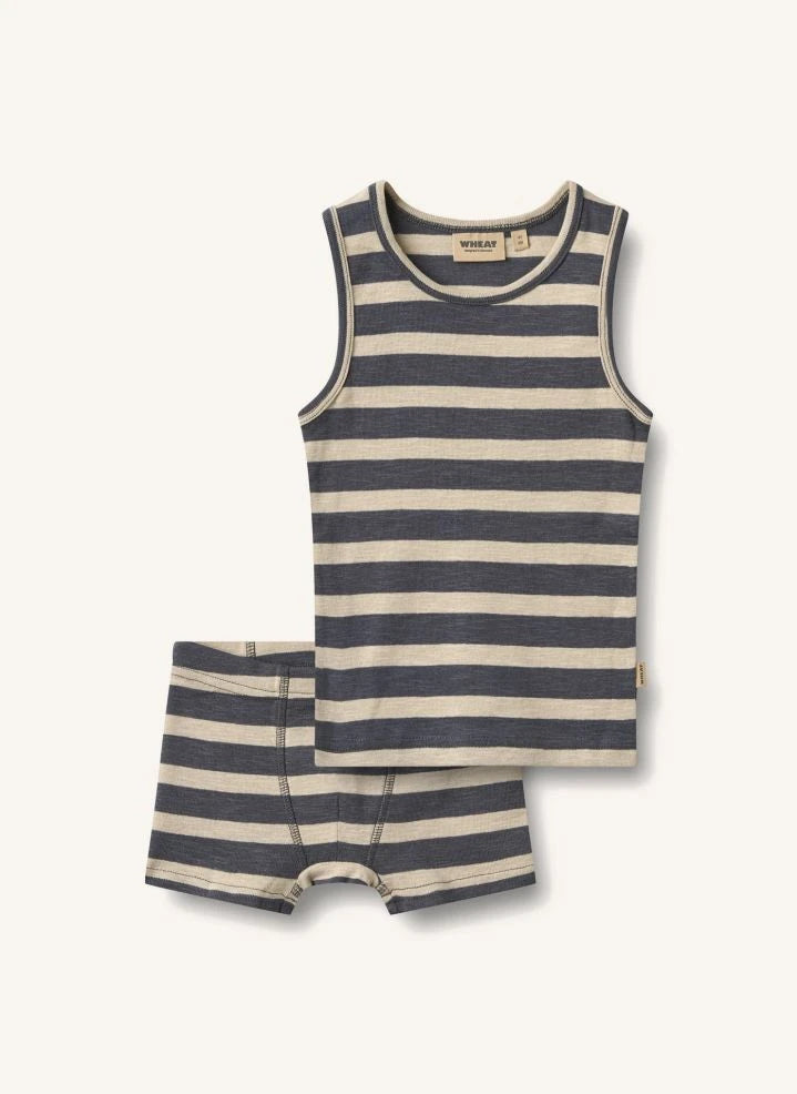 Wheat - Louis Gestreifter Bio-Baumwoll T-Shirt und Shorts-Set | Grau
