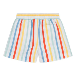 Petit Bateau – Gestreifte Badeshorts aus recycelter Faser für Babys | Weiß