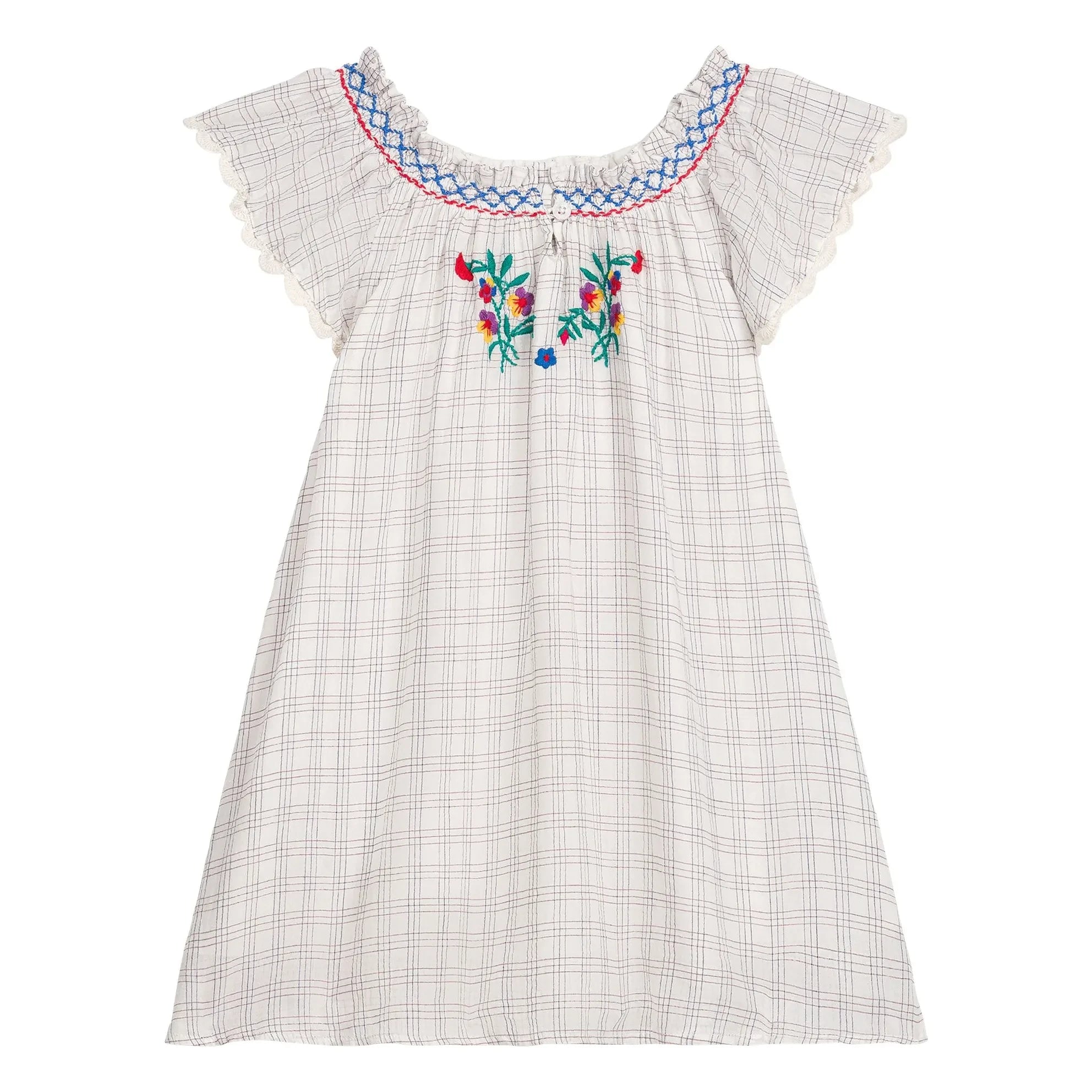 Louise Misha - Besticktes Kleid Edith Carreaux Bio-Baumwolle | Creme