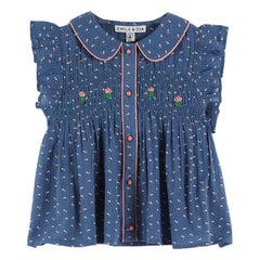 Emile et Ida - Blaues Blumen-Smock-Oberteil