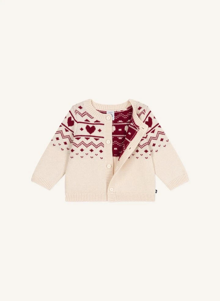 Petit Bateau - Baby-Wollweste mit Herz | Ecru