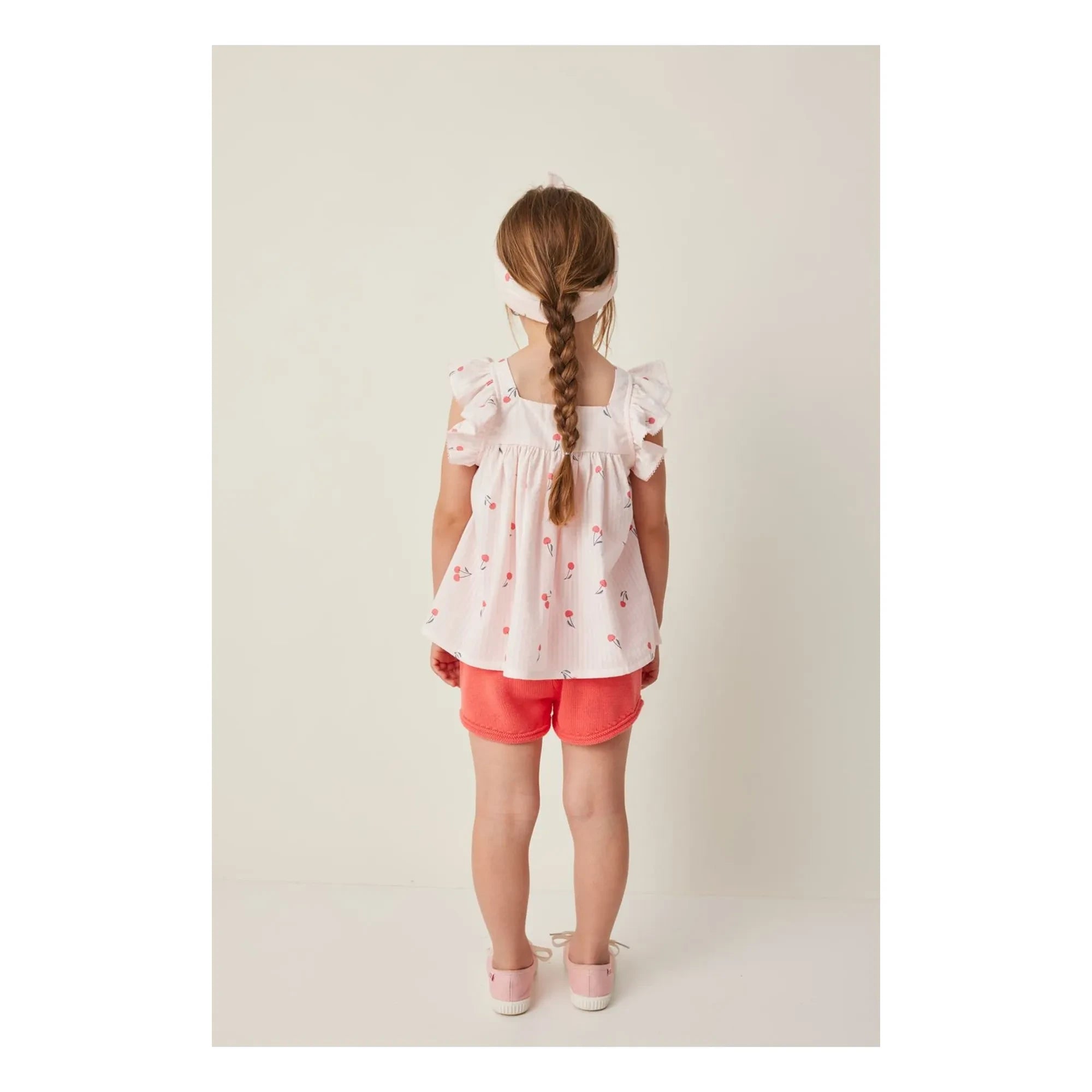 Tocoto Vintage - Rüschenbluse mit Kirschmuster | Hellrosa