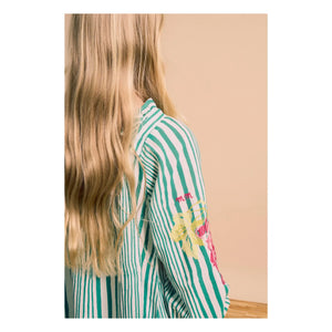 Maison Mangostan - Gestreiftes Kleid mit Ballonärmeln | Grün