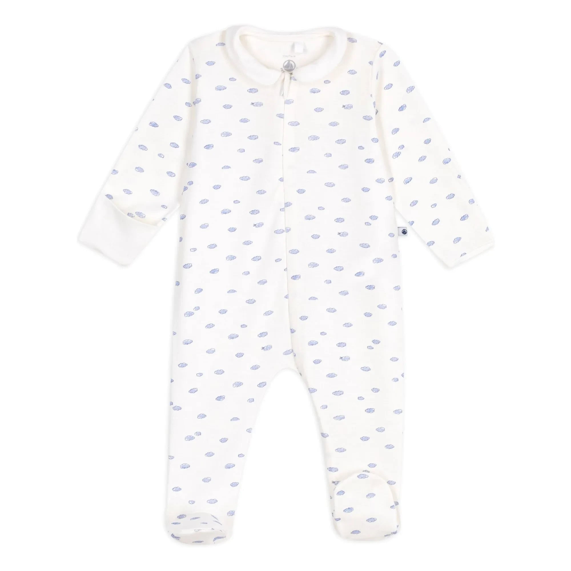 Petit Bateau - Wolken Bio-Baumwolle Schlafoverall mit Reißverschluss | Weiß