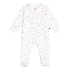 Petit Bateau - Wolken Bio-Baumwolle Schlafoverall mit Reißverschluss | Weiß