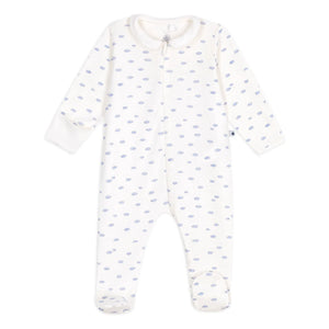 Petit Bateau - Wolken Bio-Baumwolle Schlafoverall mit Reißverschluss | Weiß