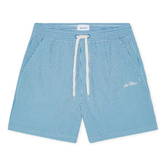 Les Deux - Stan Seersucker-gestreifte Badeshorts | Blau