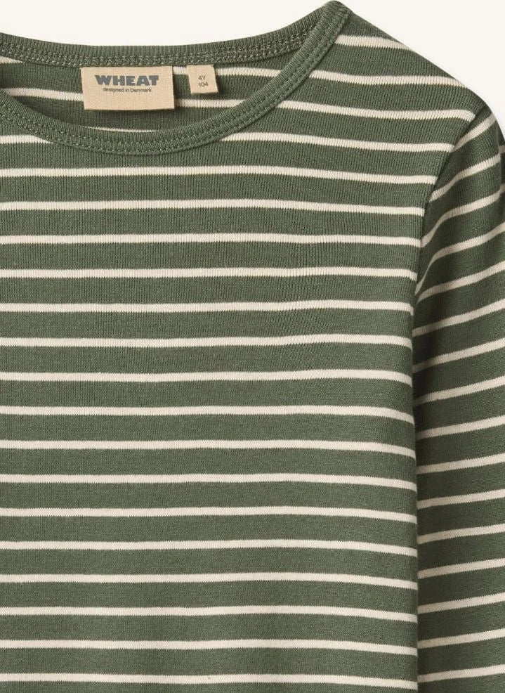 Wheat - Stig Gestreiftes Bio-Baumwoll-T-Shirt | Grün
