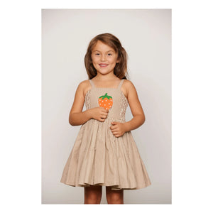 Mini Rodini - Gestreiftes Poplin Bio-Baumwoll Kleid mit Rüschen | Braun