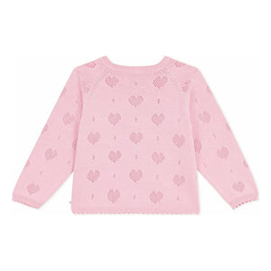 Petit Bateau – Strickjacke Ajour-Herzen aus Bio-Baumwolle | Rosa