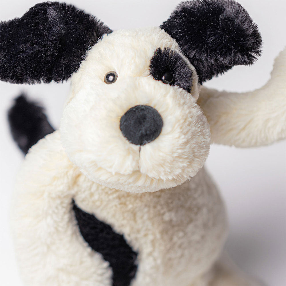 JellyCat - Scheuernder schwarzer und cremefarbener Welpen Hund Plüschspielzeug 31 cm