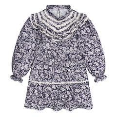 the new society - Lilth Fleurie Doppellagiges Kleid aus Baumwollgaze | Marineblau