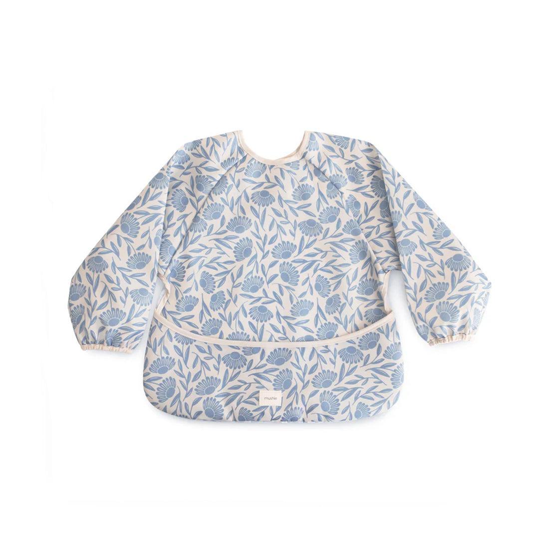 Mushie Long Sleeve Bib - Blue Flowers-Bibs-Blue Flowers-0m+ | Natural Baby Shower