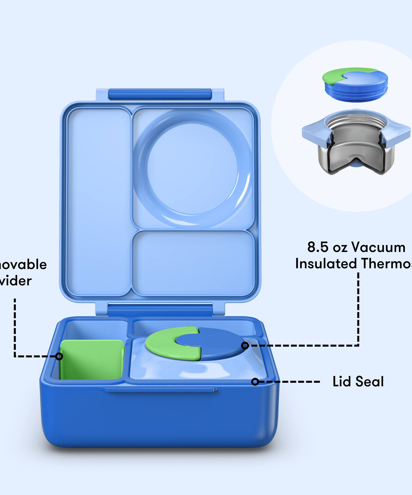 Omiebox - Isı Yalıtımlı Deniz Mavisi Bento Yemek Kutusu