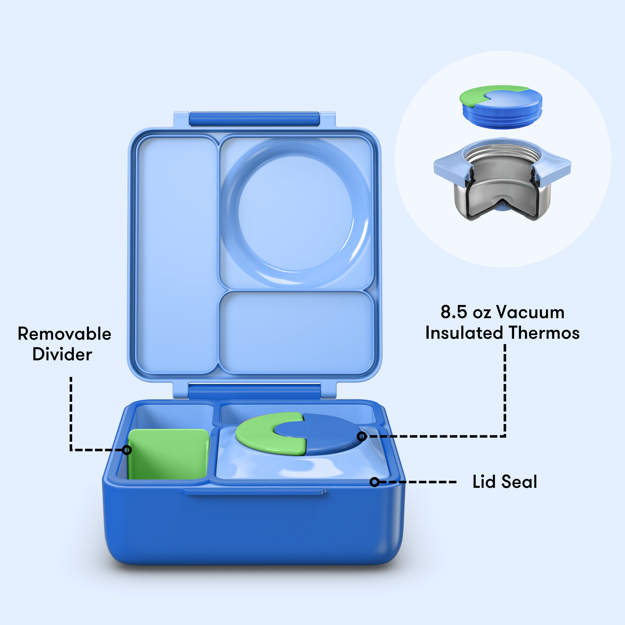 Omiebox - Isı Yalıtımlı Deniz Mavisi Bento Yemek Kutusu
