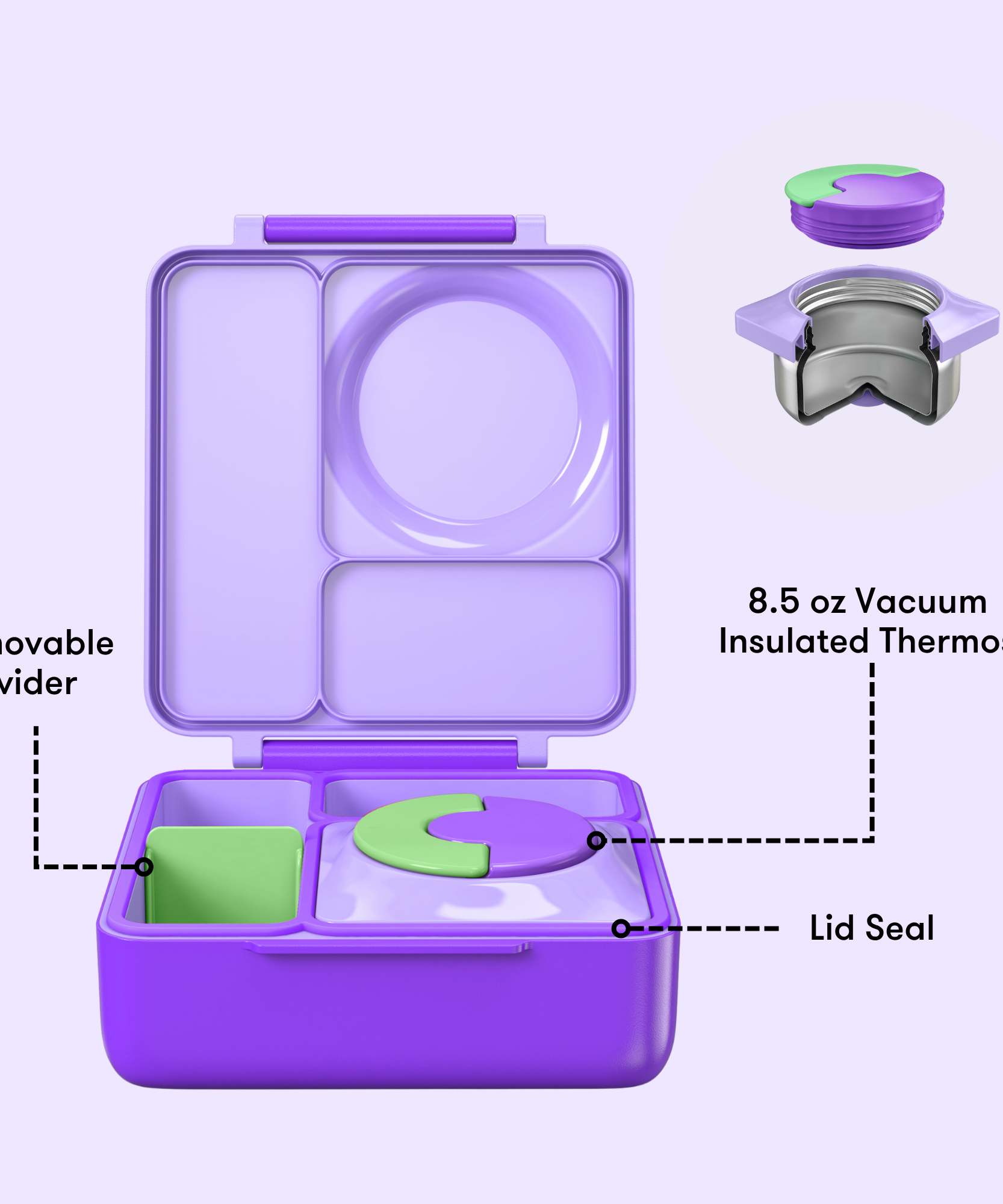 Omiebox - Isı Yalıtımlı Lila Moru Bento Yemek Kutusu
