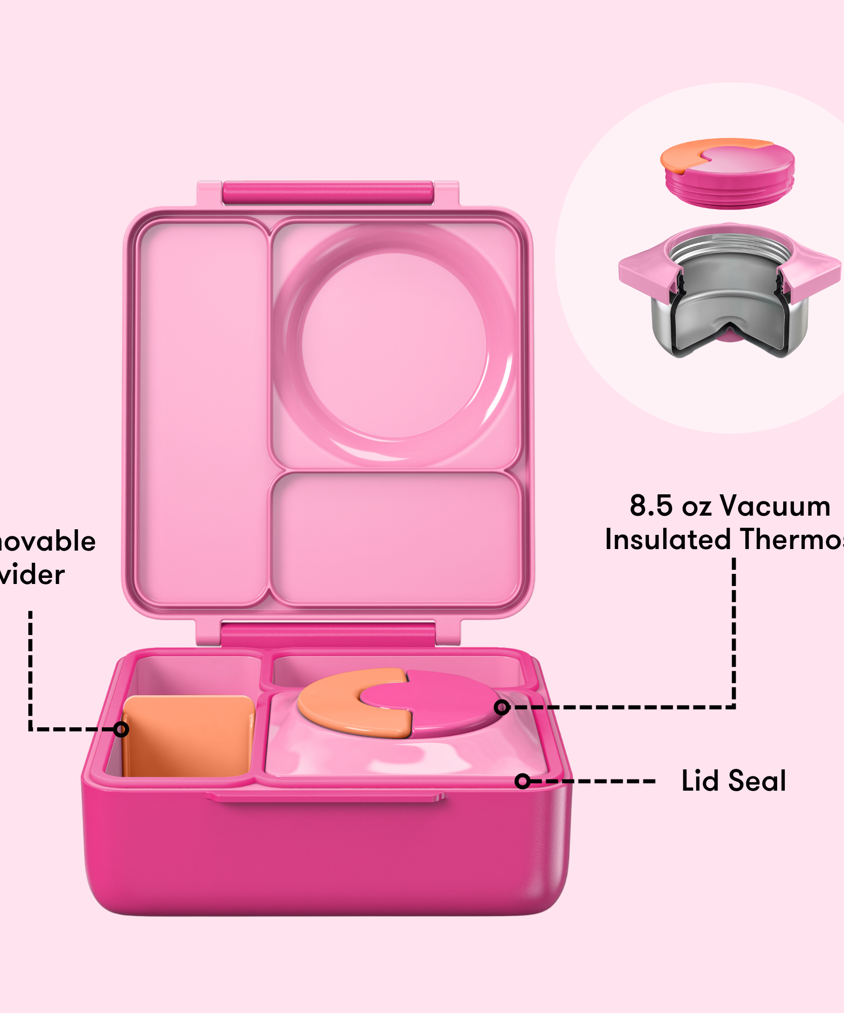 Omiebox - Isı Yalıtımlı Peri Pembesi Bento Yemek Kutusu