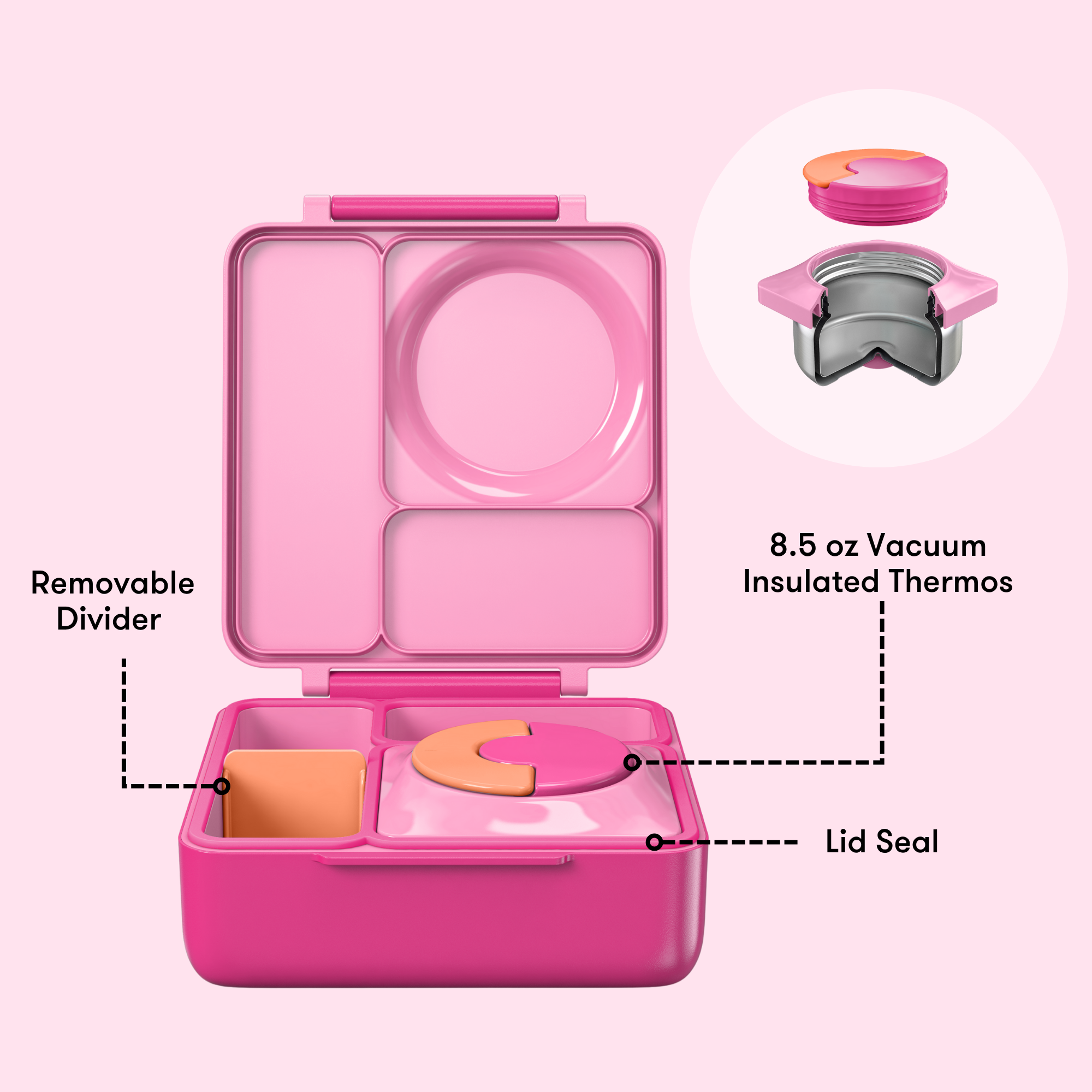 Omiebox - Isı Yalıtımlı Peri Pembesi Bento Yemek Kutusu