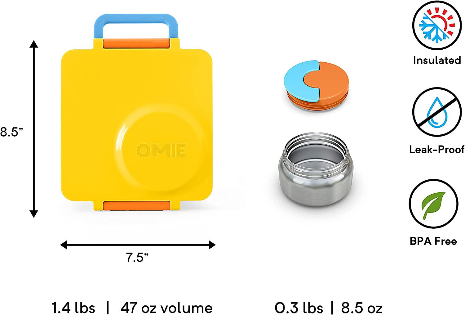 OmieBox Thermoisolierte gelbe Bento-Lunchbox