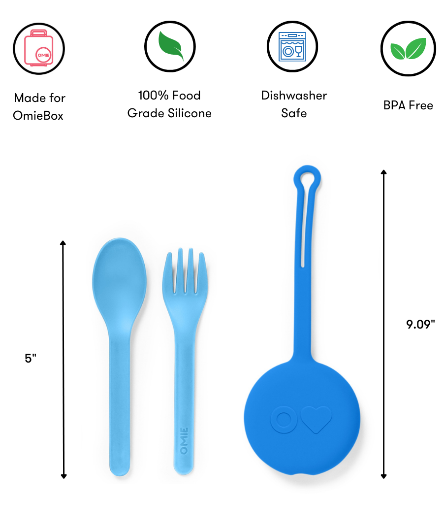 Omiebox - OmiePod Capri Mavisi Silikon Çatal ve Kaşık Seti