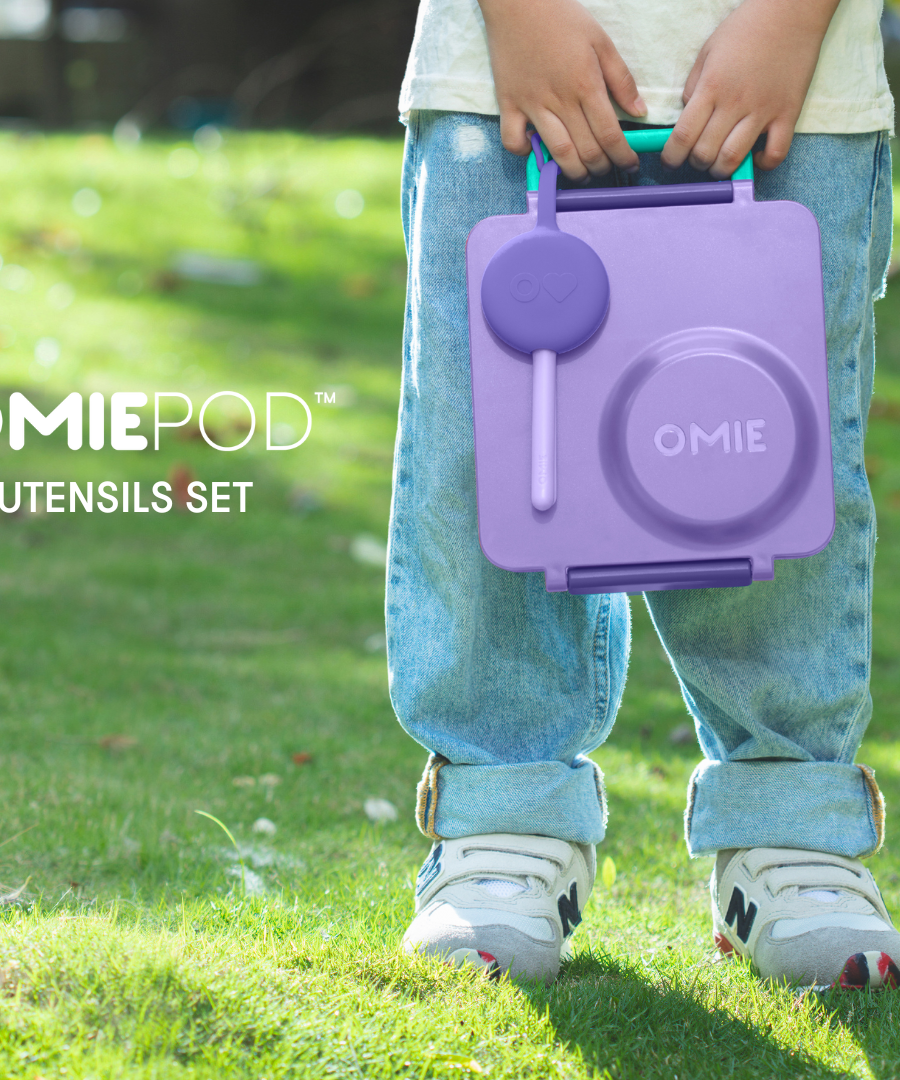 Omiebox - OmiePod Lila Silikon Çatal ve Kaşık Seti