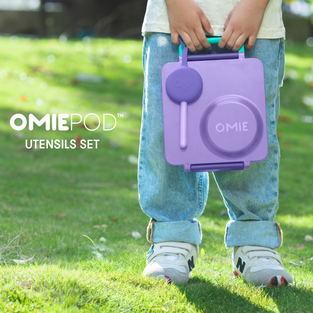 Omiebox - OmiePod Lila Silikon Çatal ve Kaşık Seti