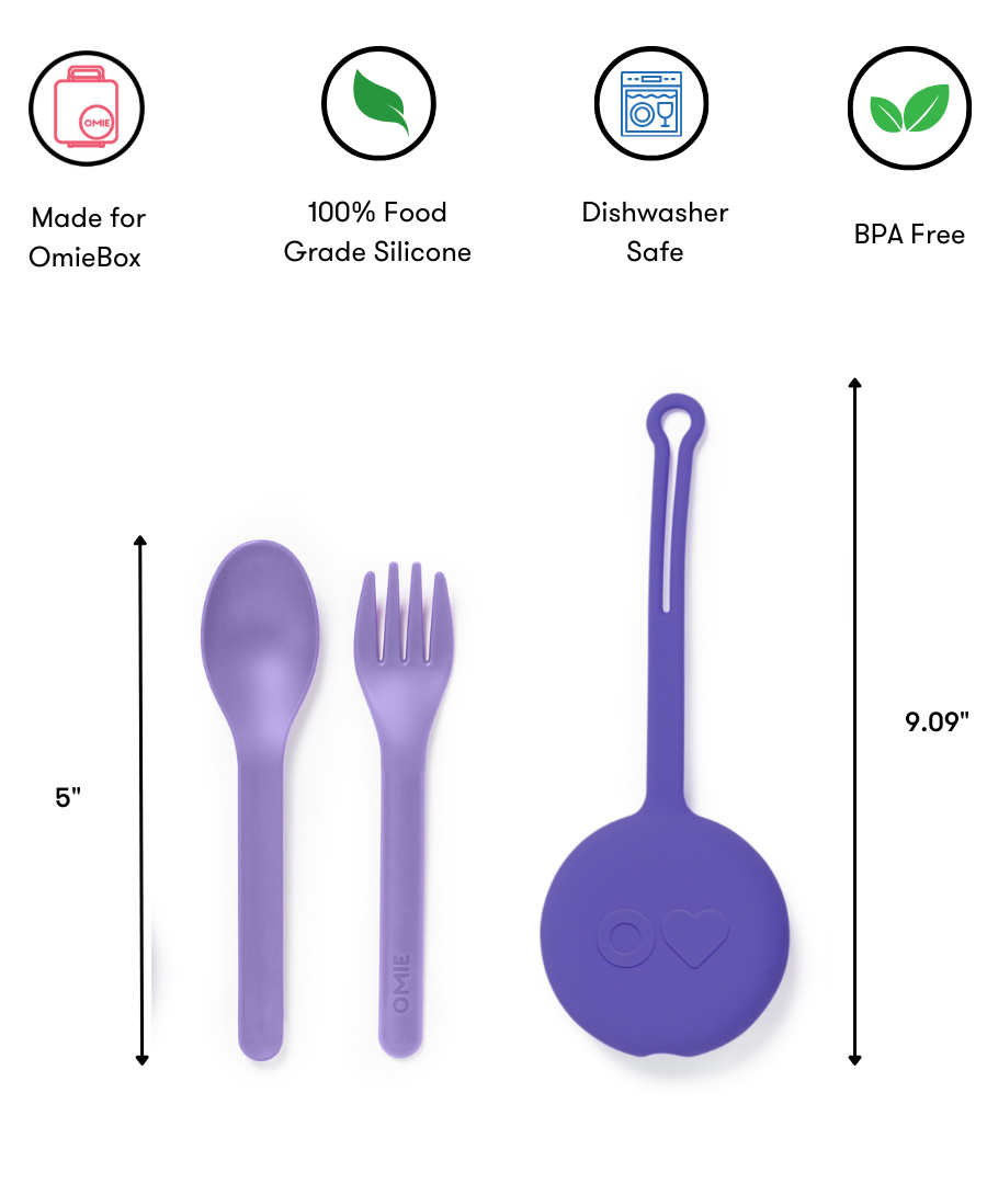Omiebox - OmiePod Lila Silikon Çatal ve Kaşık Seti
