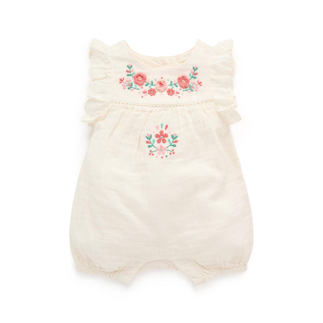 Purebaby Embroidered Romper - Cloud-Rompers-Cloud-0-3m | Natural Baby Shower