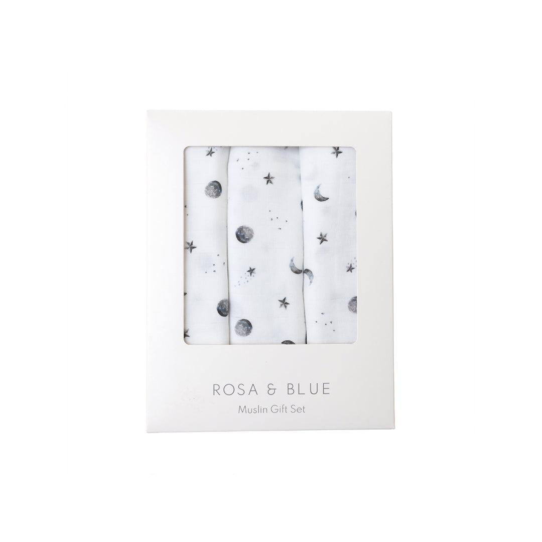 Rosa & Blue Muslin Squares - Starlit Moon - 3 Pack-Muslin Squares-Starlit Moon- | Natural Baby Shower