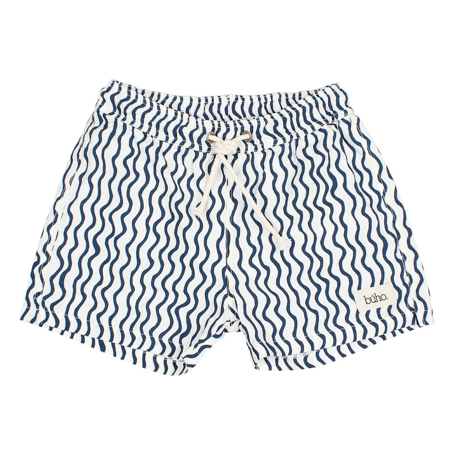 Búho - Baby Badeshorts Wellenmuster Organische Baumwolle Popeline | Weiß