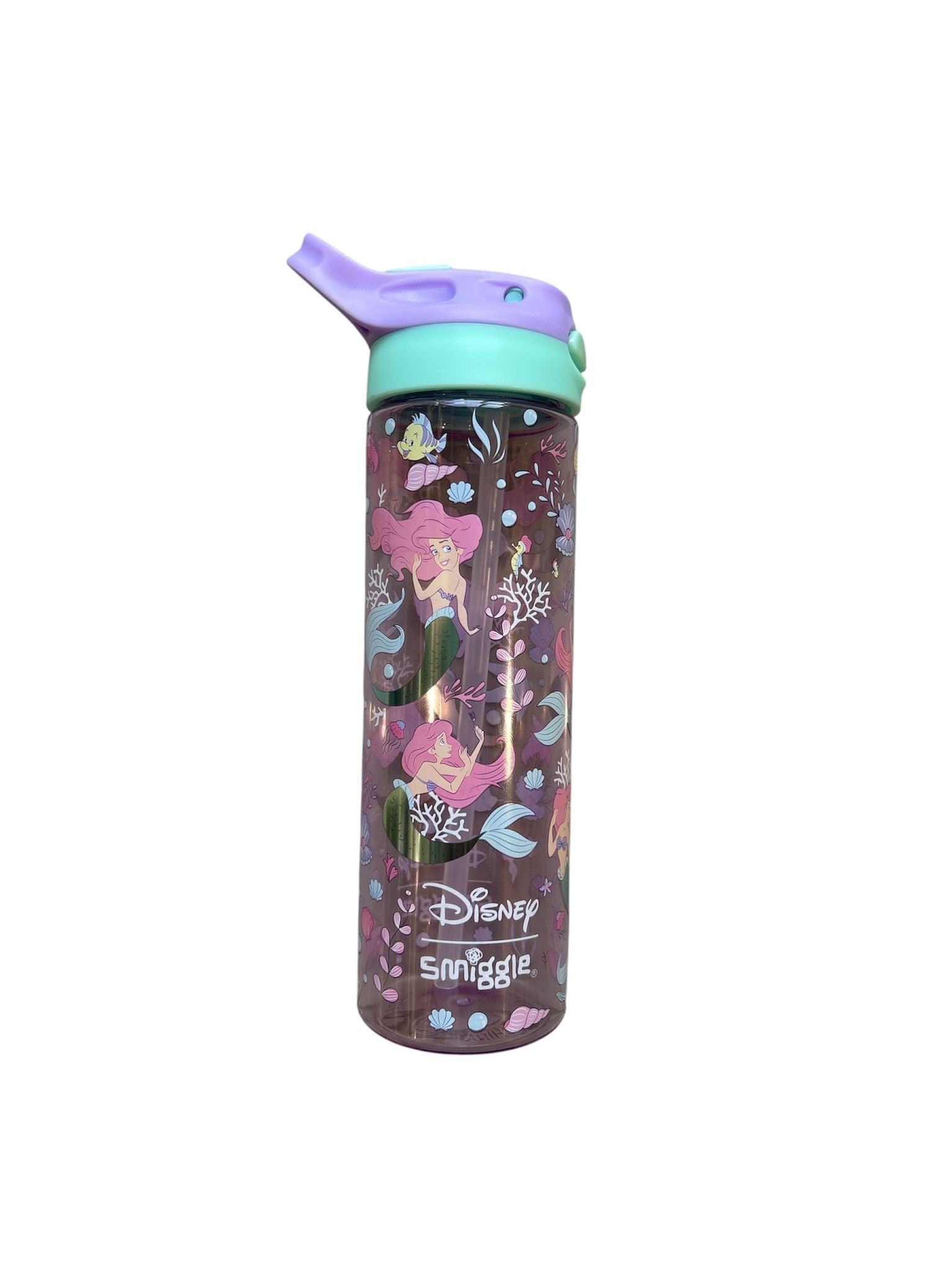 Smiggle - Disney Arielle BPA-freie Trinkflasche mit automatischem Strohhalm, 650 ml