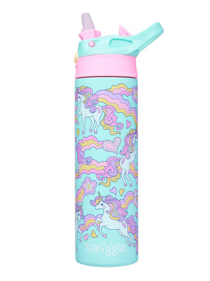 Smiggle – Limitless Automatik-Flasche aus Edelstahl, 520 ml, mit Strohhalm