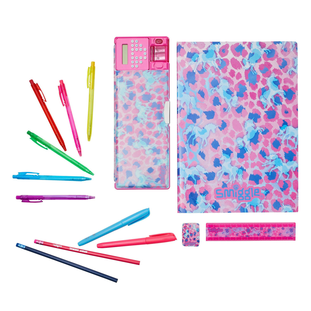 Smiggle – Automatisches Federmäppchen und Schreibwaren-Set mit Mirage-Rechner