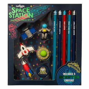 Smiggle – Radiergummi- und Bleistiftset „Raumstation“.