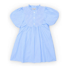 the new society - Gestreiftes Ficus Kleid mit Puffärmeln | Hellblau
