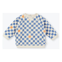 Arsène et Les Pipelettes - Baby Sweatshirt aus Bio-Baumwolle mit Damier-Muster | Azurblau