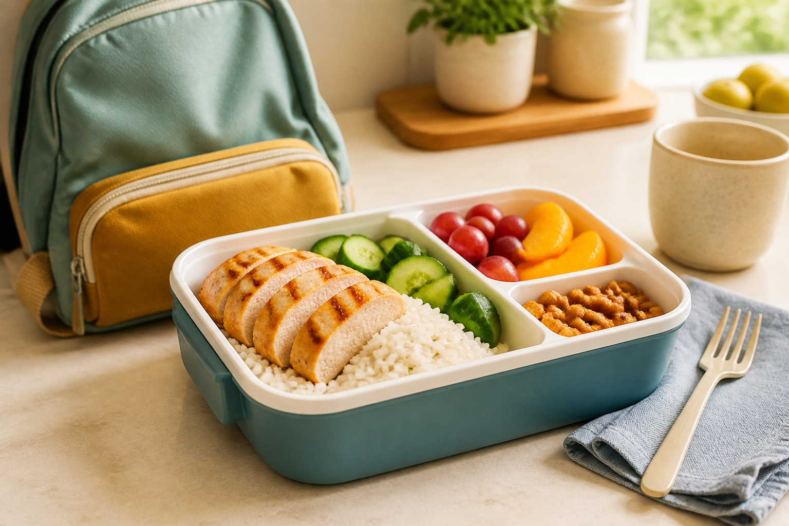 Çölyak ve glutensiz okul beslenmesi için bento kutusu ve okul çantası