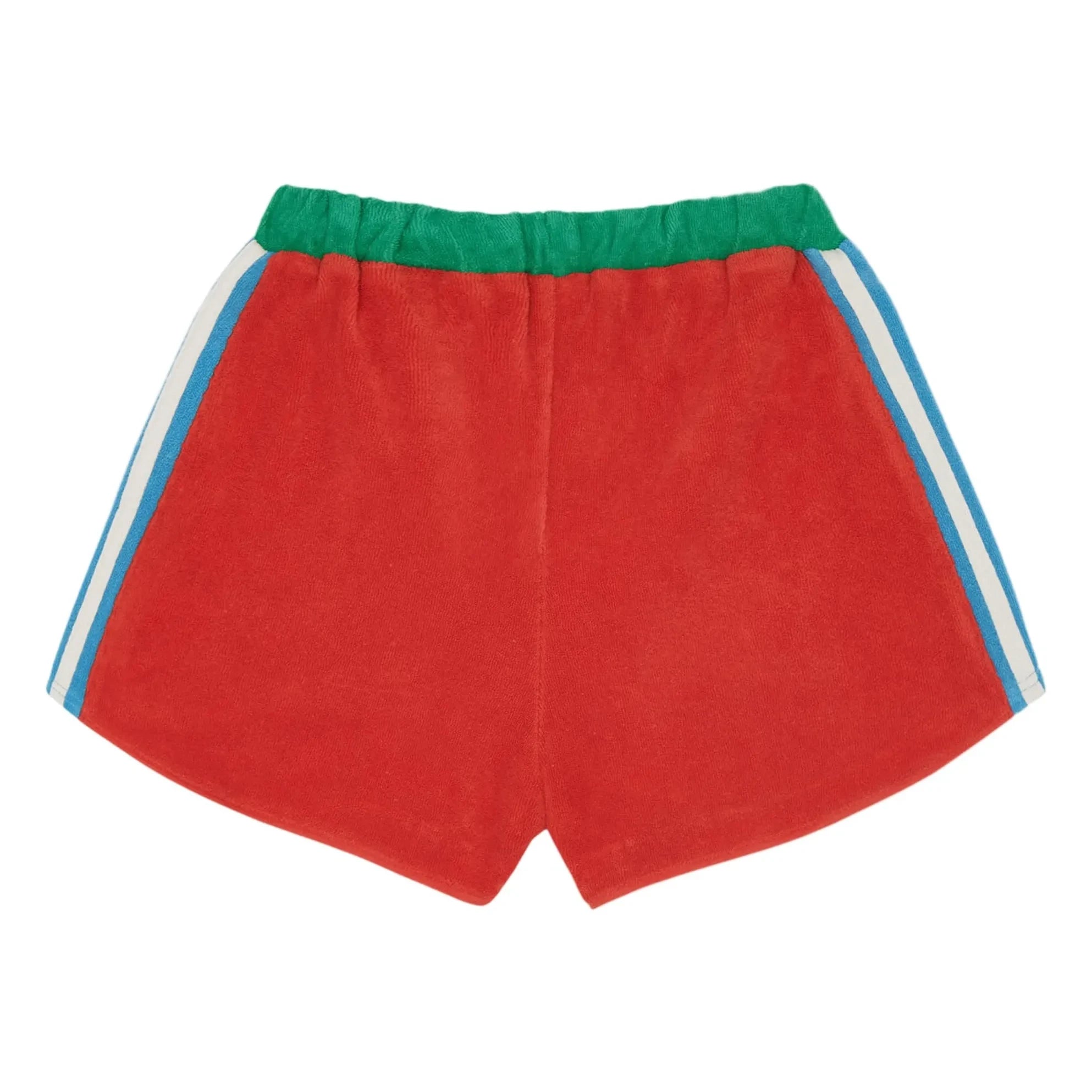 The Campamento - Retro Frottee Kontraststreifen-Shorts | Rot