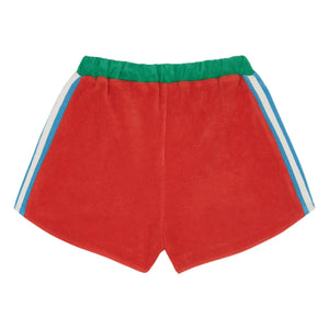 The Campamento - Retro Frottee Kontraststreifen-Shorts | Rot