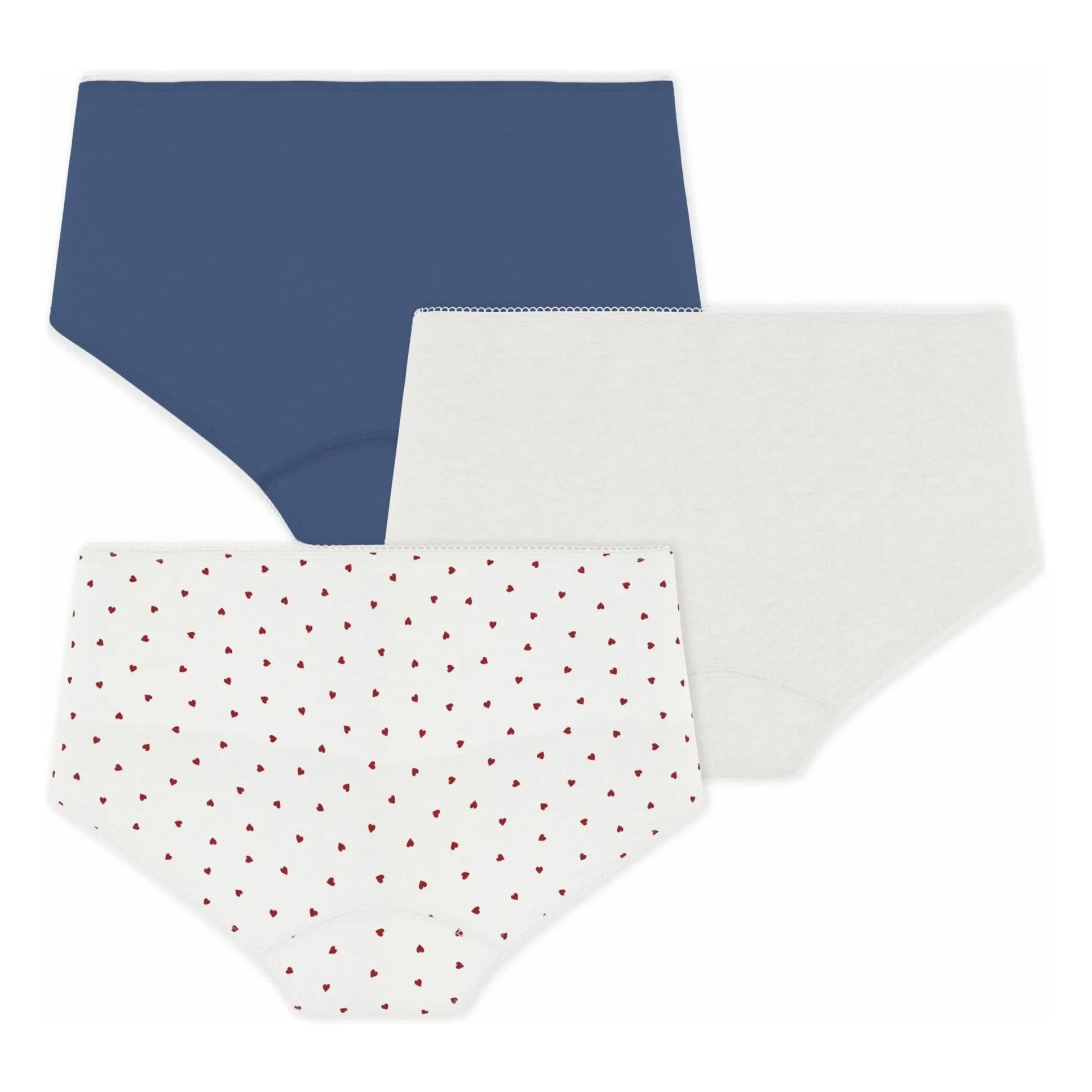 Petit Bateau - 3'lü Organik Pamuk Kalp Desenli Şort Külot | Beyaz