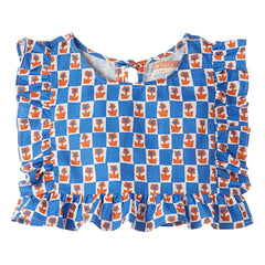 Fabula - Damier Flowers Volant-Oberteil | Blau
