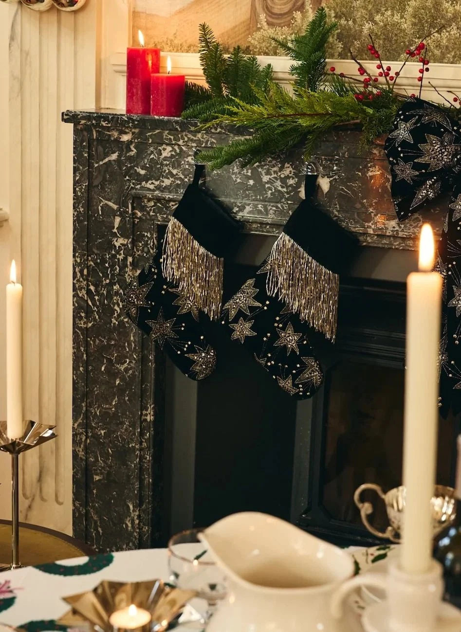 Anna + Nina - Starry Eve Samt Weihnachtsstrumpf | Schwarz