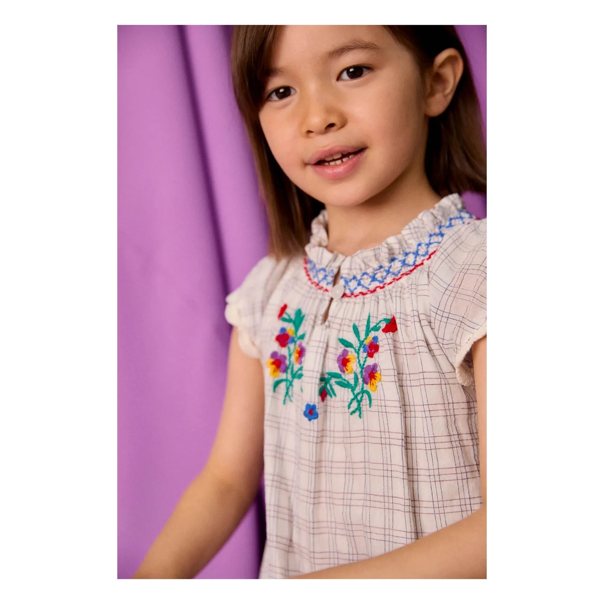 Louise Misha - Besticktes Kleid Edith Carreaux Bio-Baumwolle | Creme