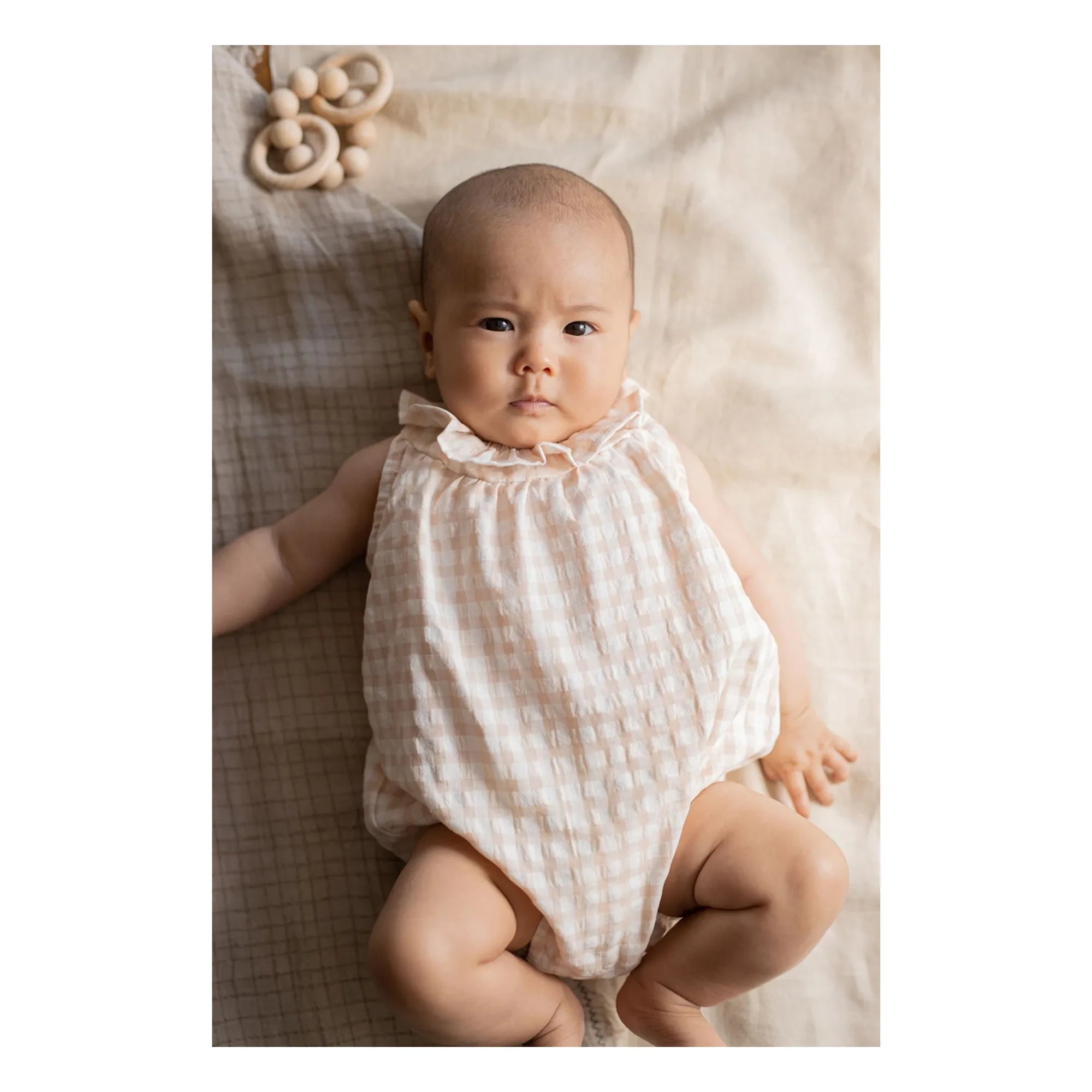 1+ in the family - Corfu Vichy Seersucker Overall | Beige rosa